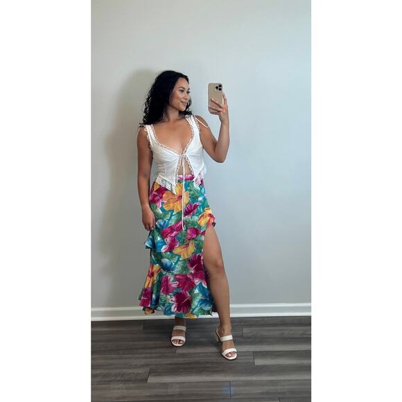 Show Me Your Mumu Birdie Maxi Skirt in Multicolor Floral Medium Zip Side Slit - Picture 1 of 5